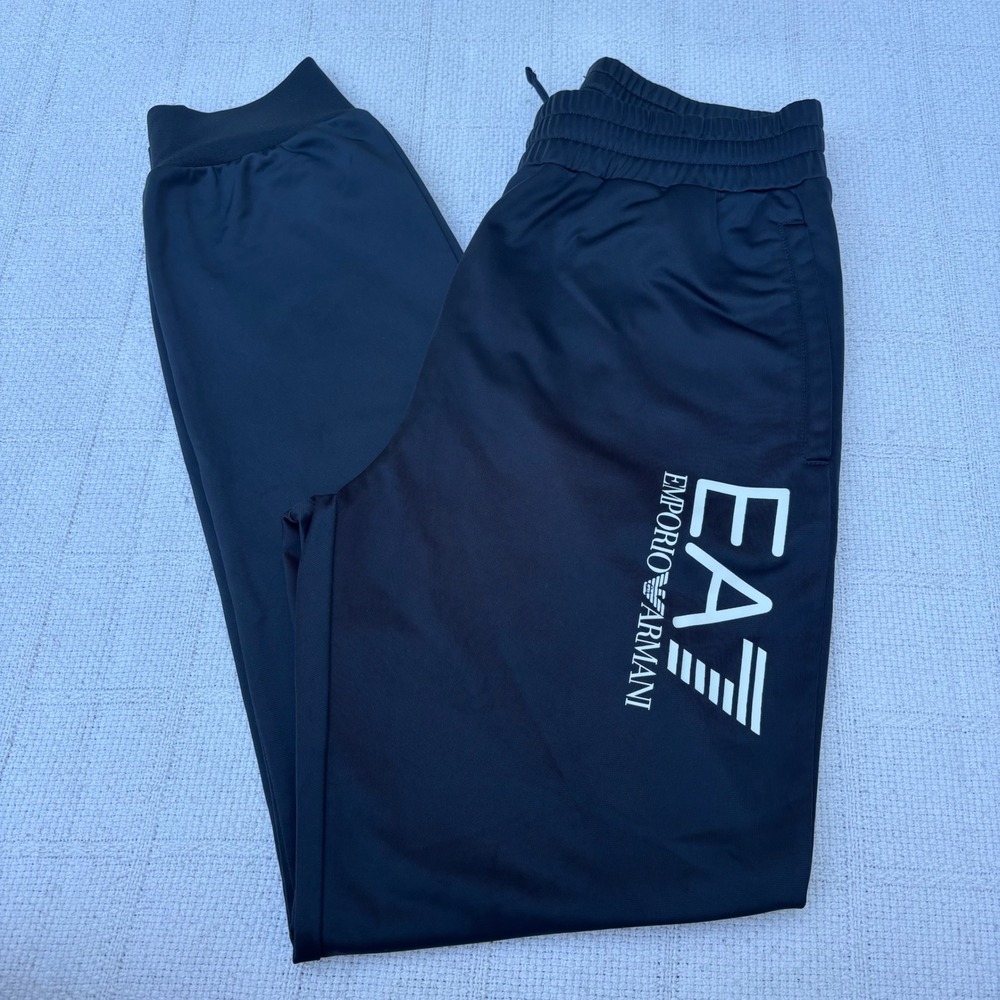 Men's Small EA7 Emporio Armani Slate Blue Logo Track Pants Joggers Sweatpants